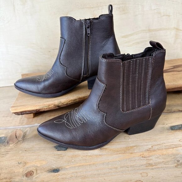 NWOT Sun + Stone Western Booties Brown‎ Cowboy 7 SS Grangerr - Picture 1 of 9